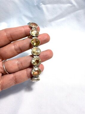 Sterling Silver Citrine Station Bracelet - Yellow Gemstone
